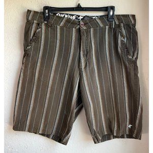 Surplus Men's Sz 34 Bermuda shorts Cotton Brown Striped relaxed fit Neutral